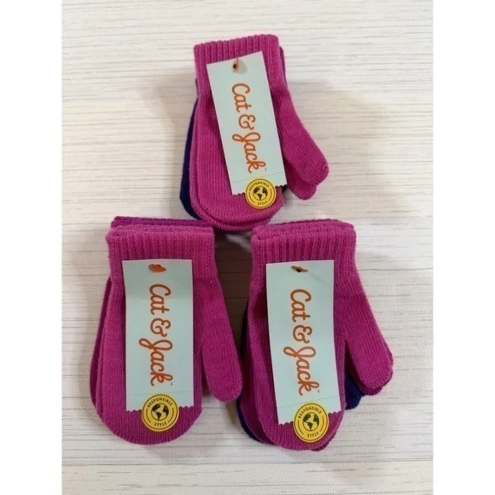 Cat & Jack Toddler Girls 3 Pack Knit Mittens Pink Purple Size 2T-5T NEW
